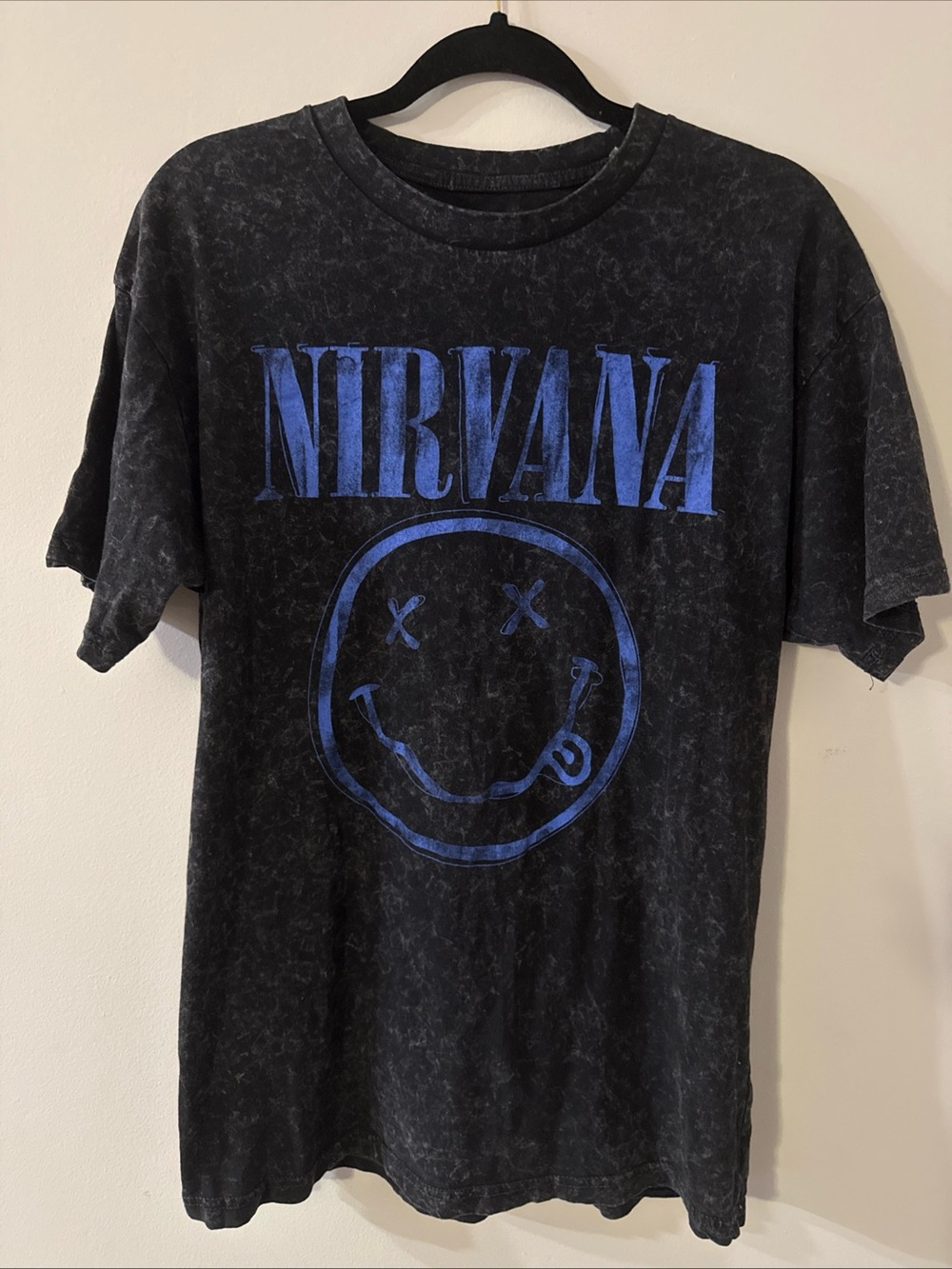 NIRVANA Black Tee with White Smiley Print